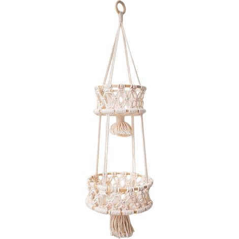 Cesta de pared [Cesta de pared] [Algodón] [90 x 60 cm] Modelo 0908-Segundo piso Cesta de pared tejida a mano con cuerda de algodón para cocina, jardín, frutas y verduras (1/2)