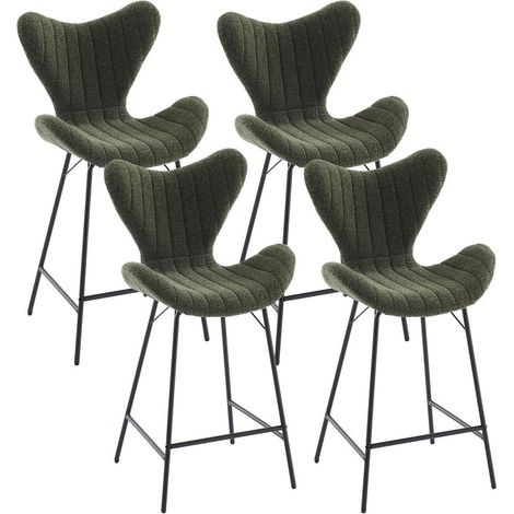 Barhocker 4er Set, Chenille Küchenhocker mit Stepp-Rückenlehne, Grün (1/5)
