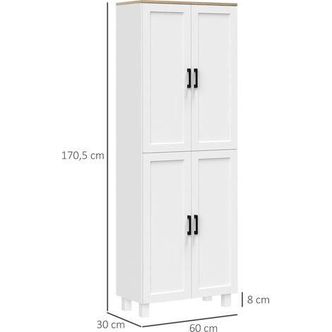 Armoire de cuisine hauteur 170 cm buffet haut avec 4 portes et étagères ajustable, design moderne, blanc (1/5)