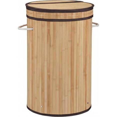 Cesto para la ropa sucia redondo con tapa para cesto 63 cm bambú natural 1300008195 (1/3)