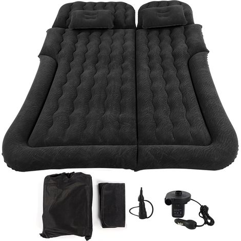 Matelas de Voyage Gonflable 2-en-1 en PVC Flocé, Coussin de Confort Doux pour Dormir, Noir, Adapté aux Voitures et SUV (1/5)