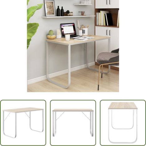 Schreibtisch - Computertisch Weiß und Eiche-Optik 110x60x73 cm Holzwerkstoff (1/5)