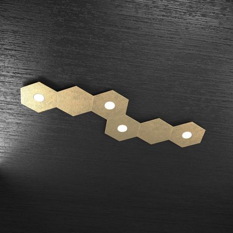 Plafoniera Moderna 6 Moduli Hexagon Metallo Foglia Oro 4 Luci Led 12X4W (1/5)