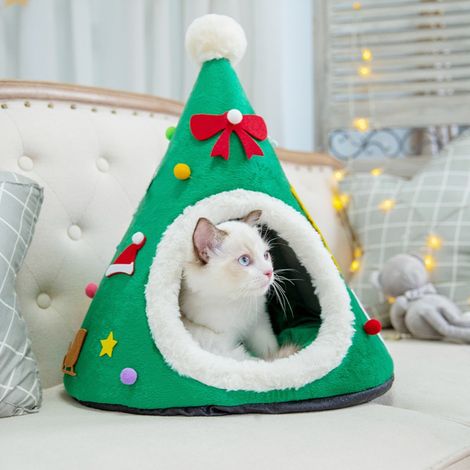 Niche douillette pour chat fermée - Panier pour chien lavable - Maison d'hiver chaude pour animaux de compagnie (1/5)