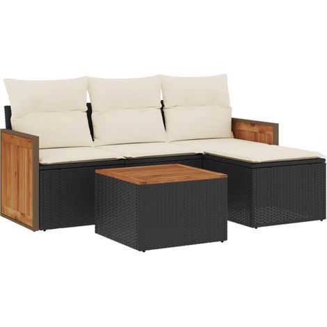 vidaXL Set Divani da Giardino 5 pz con Cuscini in Polyrattan Nero (1/5)