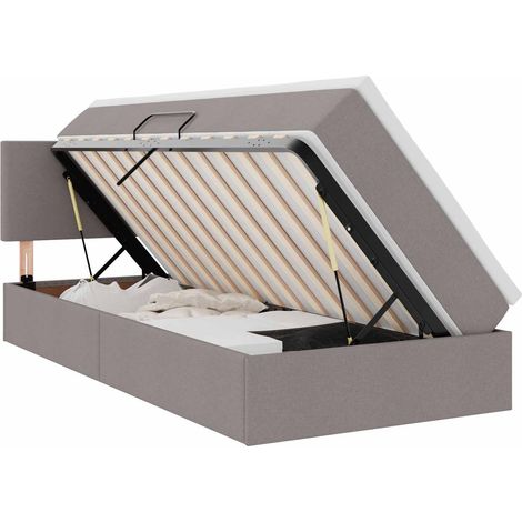 LED Storage Bed with Mattress Taupe 100 x 200 cm Fabric vidaXL