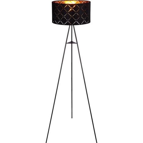 LED Stehlampe Stehleuchte Beistelllampe Wohnzimmerlampe Schlafzimmerleuchte Stativleuchte, 3 Beine textilschirm schwarz gold, 9W 810 lm warmweiß, DxH 69x149cm