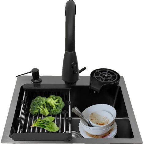 Lavello in acciaio inox, dimensioni 45 x 40 cm, installazione integrata, vasca singola, rubinetto girevole a 360°, 1 foro (1/5)