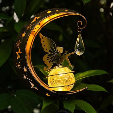 Lampe solaire décorative en métal IP65 – Design fée avec boule de verre fissurée – Autonomie 8 heures – Acier inoxydable et laiton (1/5)