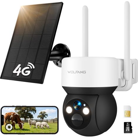 Camera Surveillance Exterieure sans Fil 4G avec SIM, Camera Solaire, 2K HD, Vision Nocturne, Audio Bidirectionnel, PIR, Enregistrement Local, Carte microSD 32 Go (1/5)