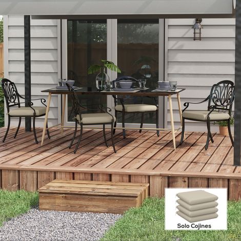 Set di 4 cuscini per sedie da pranzo, 47x47x7 cm, impermeabili e con protezione UV 50+, per uso interno ed esterno, colore beige.