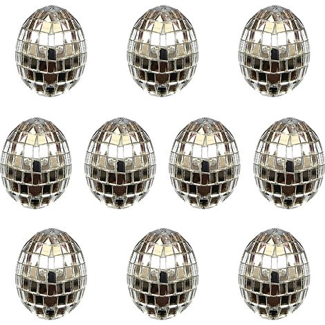 Lot de 10 Oeufs de Pâques Miroir en Verre et Mousse, Décoration Festive Argentée, 3cm Diamètre, 4cm Hauteur-KZQ (1/2)