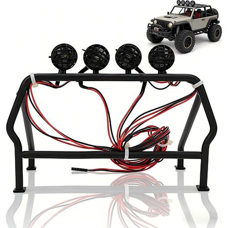 Lumière de Toit de Voiture de RC, RC Light Bar, Lampe de lumières de Toit de Barre légère Mini avec LED, Cage à roulettes pour Voiture RC d'aspect (1/5)