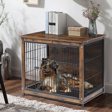 BingoPaw Indurstial Wood Dog Cat Pet Cage Dog Kennel Crate Breathable Double Opening Door, Large 80.5x59x70cm