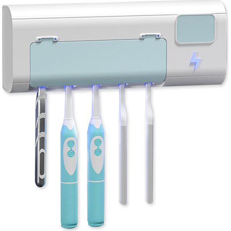 Stérilisateur UV pour brosses à dents, support mural avec minuterie, chargement USB, organisateur et nettoyeur de brosses à dents UV 1500 mAh pour femmes, bébés et toute la famille