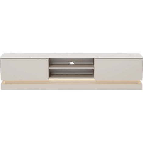 Meuble TV 2 tiroirs et 2 niches avec LEDs en MDF - Beige et effet marbre blanc - DEVIKA (1/5)