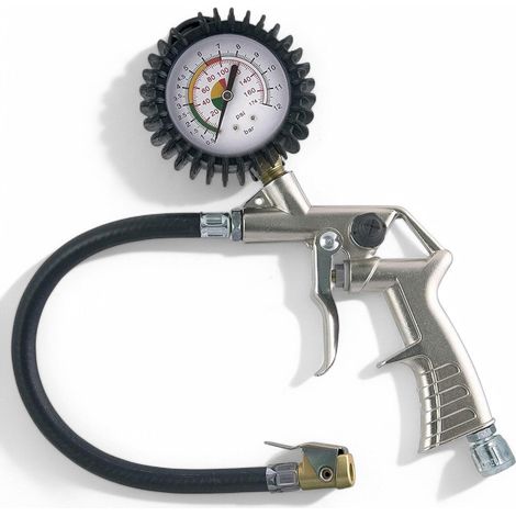 Pistola infladora de aire con manguera de PVC Cuerpo de aluminio de 400 mm Manómetro de 60 mm de escala 0-12 bar Palanca y botón de escape