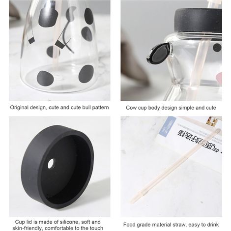 Gobelet en verre créatif de 600 ml en forme de vache avec paille intégrée (1/5)