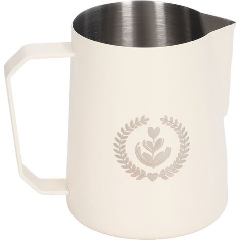 Tasse à Mousser le Lait, 450 Ml en Acier Inoxydable, Mousseur à Lait, Pichet à Mousse de Lait, Tasse à Vapeur, Pichet à Vapeur, Tasse à Mousser pour Latte Art (Beige mat). (1/5)