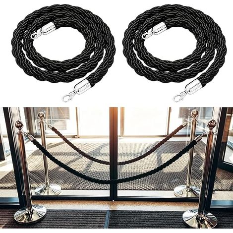 2 Pièces Cordes De Barrière Avec Mousqueton, Corde De Contrôle De Foule Noire 1.5 M, Corde De Délimitation Torsadée, Contrôle Des Foules Dans Les Hôtels, Noir (1/5)