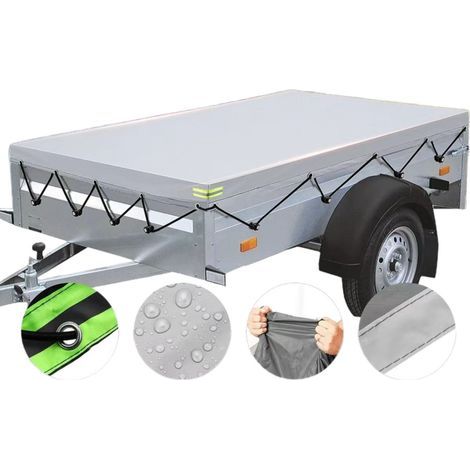 Couvercle de remorque de voiture 208 x 114 x 10 cm avec bord renforcé en corde de bâche de 8 m et couvercle de remorque en matériau PVC 750 kg pour les modèles de remorque de voiture (1/5)