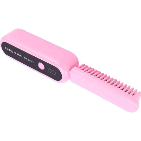 Mini brosse lissante portable sans fil à ions anioniques, pliable et rechargeable, 9 réglages de température, rose (1/5)