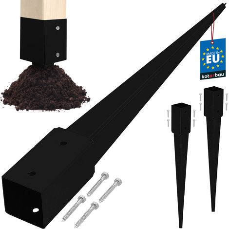 KOTARBAU® Base in acciaio per palo di ancoraggio a terra per pergole e gazebo, 71 x 71 x 750 mm, nera, set da 2