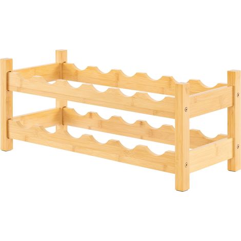 COSTWAY Wine Rack 12 Bottle 2-Tier Wine Storage Organizer Bar-Natural (1/5)