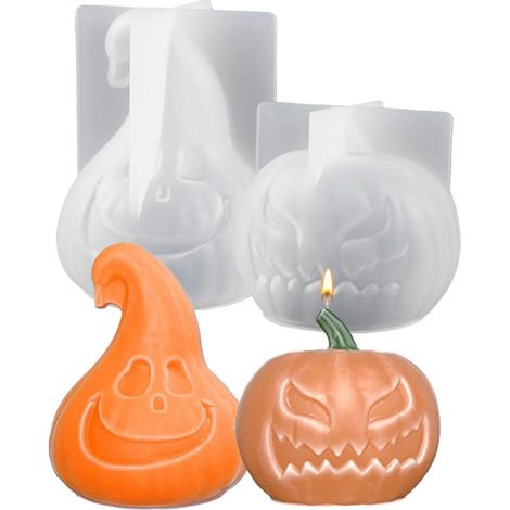 Ensemble de moules à bougie citrouille en deux pièces, moule en résine époxy de silicone en forme de citrouille d'Halloween 3D, décoration de la maison, moule à savon, décoration de fête d'Halloween. (1/5)