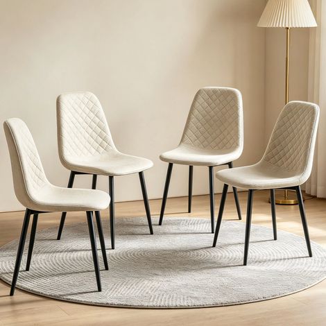 AINPECCA 4X Beige Dining Chairs Suede Padded Seat Metal Legs Kitchen Home Office UK