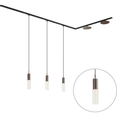 QAZQA Modern Track Lighting System Black with 3 Pendant Lights