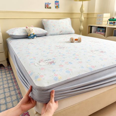 Parure drap-housse rafraîchissant en soie glacée 150x200 cm avec 2 taies d'oreiller Pudding Thé au lait 150cm 200cm réf 6365 300 g – Livraison gratuite