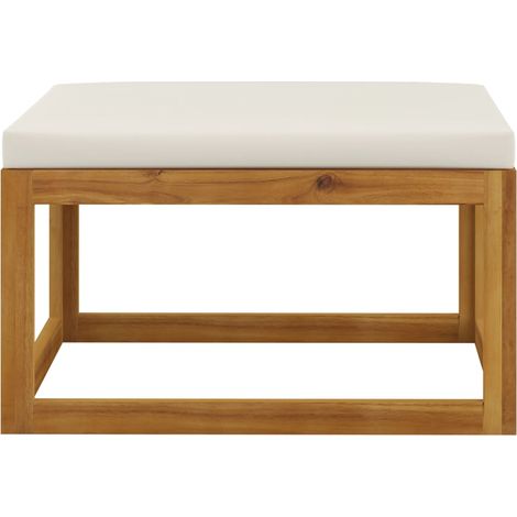 INLIFE Repose-pied avec coussin blanc crème Bois d'acacia massif (1/5)