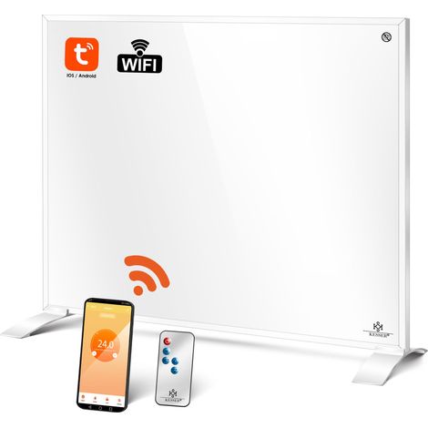 KESSER® Riscaldatore a infrarossi a risparmio energetico Riscaldatore elettrico a infrarossi 2in1 a pavimento e a parete con termostato a distanza e timer di controllo tramite app bianco / 350W (1/5)