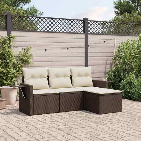 Set de sofás de jardín 4 pzas y cojines ratán sintético marrón vidaXL (1/5)