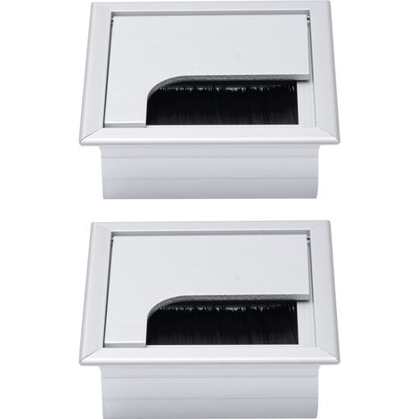 Lot de 2 passe-câbles de bureau argentés 80 x 80 mm, cache-trous pour bureau, passe-câbles métalliques pour bureau d'ordinateur, cache-trous rectangulaire en alliage d'aluminium pour l'organisation de (1/2)