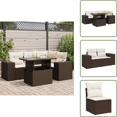 5-tlg. Garten-Sofagarnitur mit Kissen Braun Poly Rattan - Garten Sofagarnitur - Garten Sofagarnituren - Outdoor Sofagarnitur - Sofagarnitur Terrasse