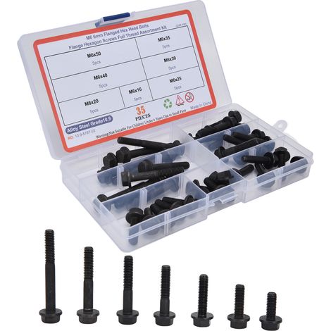 Kit de 35 boulons à bride M6 10.9 en acier au carbone, hexagonaux, noirs, pour assemblage (1/5)