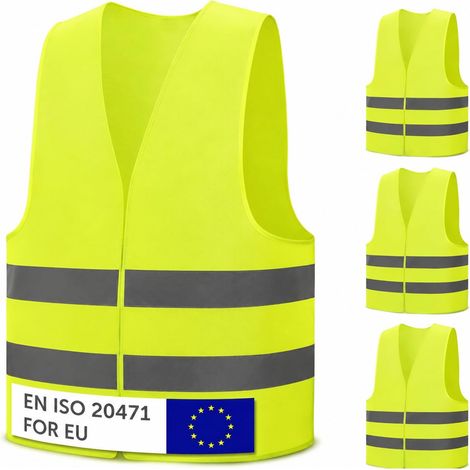 Gilet Jaune Voiture Adulte x 4, Gilet Fluorescent de Sécurité, Vêtement Réfléchissant pour Homme Femme, Protection Haute Visibilité pour Velo Moto, Gilet de Dépannage (1/5)