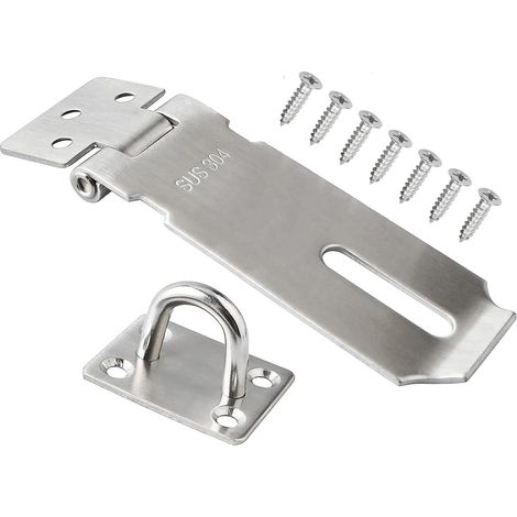 4 Inch Loquet Porte de Cadenas Agrafe en acier inoxydable, Verrou Porte Sécurité Porte Fermoir de Cadenas Moraillon De Verrou Loquet de Verrou pour Chambre à Coucher Patio Jardin, argenté (1/5)
