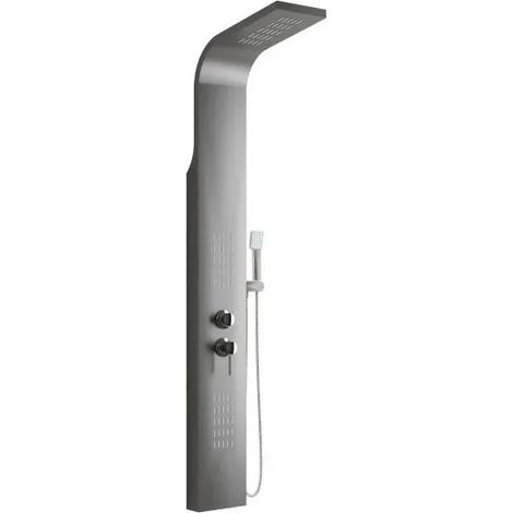 Colonna pannello doccia in acciaio inox effetto satinato con doccetta,flessibile e getti orizzontali massage serie coral effetto acciaio satinato AMBRA WATER