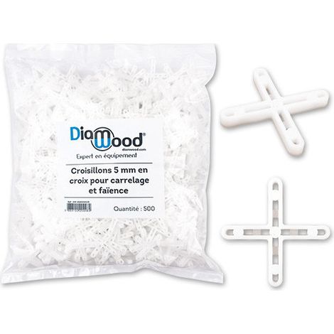 Diamwood – 500 croisillons 5 mm en croix pour carrelage – Forme ajourée pour alignement précis – Enfoncement optimal pour joints renforcés