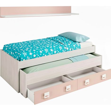 Letto Con Letto Estraibile 2 Cassetti E Mensola Letto Salvaspazio Contenitore Cameretta Bambini Ragazzi Camera Design Moderno Delft 65 x 199 x 96 Cm Bianco Alpi e Rosa