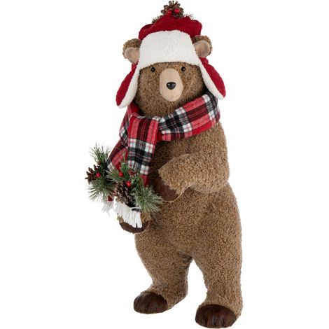Statue Ours de Noël "Bonnet" 75cm Marron