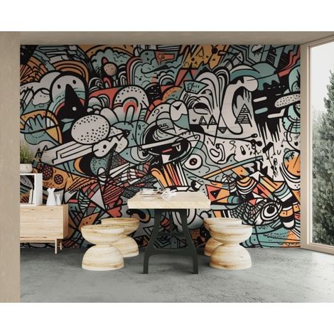 Papier peint abstrait – Fresque graphique contemporaine - 150 x 250 cm (1/2)