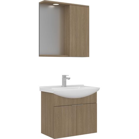 Ensemble Meuble Vasque avec Miroir (2 Pièces) "Purus 65" - 65 x 50 x 58 cm - Oak (1/3)