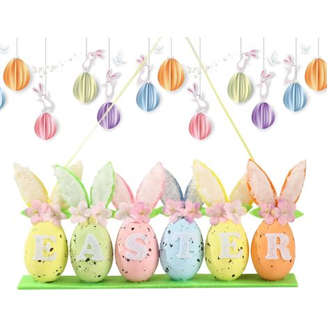 Décoration de Pâques,Fournitures pour Fête De Printemps - Ornements de Pâques Œufs Décoratifs Figurines Lapins,pour Chambre Salon Bureau Étagère Mur Arbre (1/5)