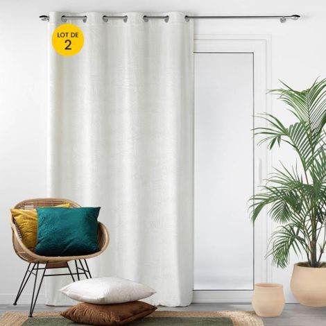 Lot de 2 Rideaux occutant 140 x 240 cm en velours relief Analia Naturel (1/5)