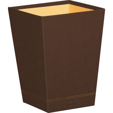 Corbeille à Papier Bronze - 24 x 24 x 32 cm - Piqûres Sellier Orange - Extérieur Simili Cuir - Collection Home Office - Organisation de Bureau