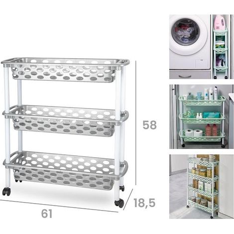 Carrello da Cucina Ripostiglio Slim Argento 3 Piani 58 x 61 x 18,5 cm (1/2)